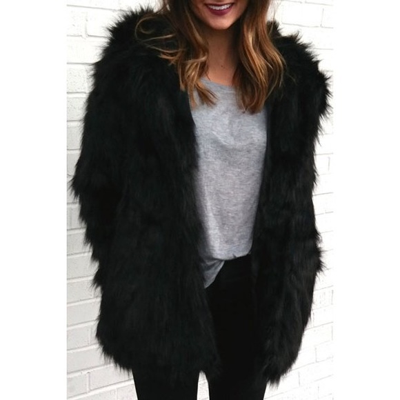Jackets & Blazers - Black Faux Fur Bear Jacket